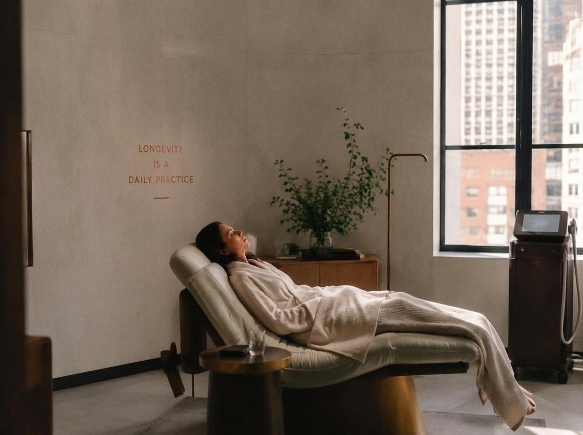 A calm longevity clinic overlooking Manhattan
